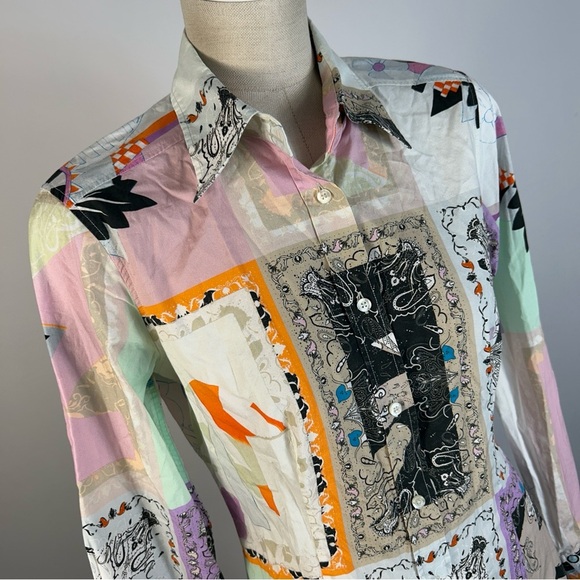 ❤️ Etro Multicolor Patch Work Graphic Button Down Shirt 44 - Picture 3 of 9